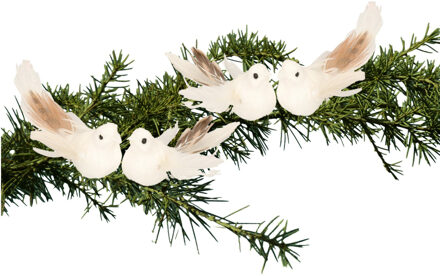 4x Kerstversiering/kerstdecoratie vogels op clip wit 11 cm - Kersthangers Crème