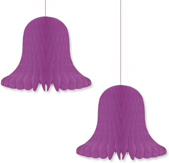 4x Kerstversiering violet paars kerstklokken lampionnen 20 cm