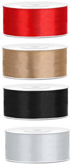 4x kleuren rollen hobby/decoratie satijn sierlint - 2,5 cm x 25 meter - Cadeau inpakken