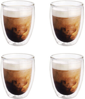 4x Koffieglazen/theeglazen dubbelwandig glas 300 ml - Koffie- en theeglazen Transparant