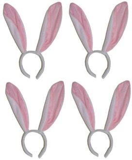 4x Konijn / haas oren op diadeem - bunny oortjes haarband wit / roze