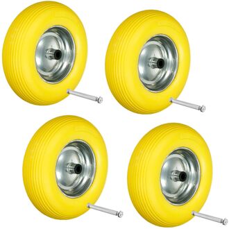 4x Kruiwagenwiel gemaakt van lekbestendig PU - banden met stalen velg - 4.80 / 4.00-8 - diameter 390 mm Geel