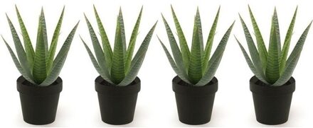 4x Kunstplanten aloe vera groen in pot 23 cm - Kamerplanten groene aloe vera