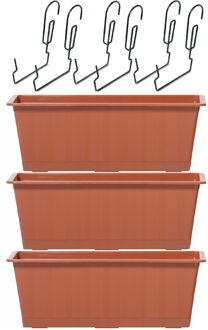 4x Kunststof Agro plantenbakken/bloembakken terracotta 9 liter met ophangbeugels