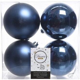 4x Kunststof kerstballen glanzend/mat donkerblauw 10 cm kerstboom versiering/decoratie - Kerstbal