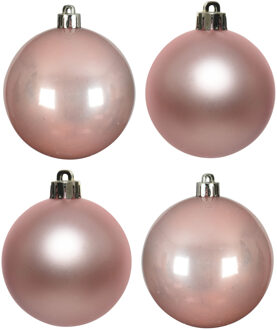 4x Kunststof kerstballen glanzend/mat lichtroze 10 cm kerstboom versiering/decoratie - Kerstbal
