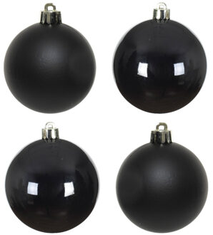 4x Kunststof kerstballen glanzend zwart 10 cm kerstboom versiering - Kerstbal