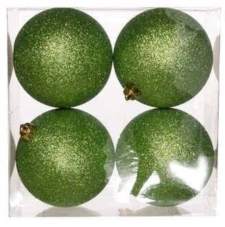 4x Kunststof kerstballen glitter appelgroen 10 cm kerstboom versiering/decoratie - Kerstbal