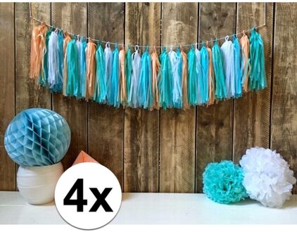 4x Kwast tassel slingers mint groen 5 meter