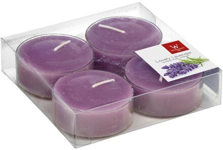 4x Lavendelbloesem geur grote waxinelichten/theelichten 8 branduren