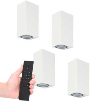 4x LED wandlamp Selma Wit - Dimbaar - 8 watt 690 lumen - 2700K warm wit- GU10 - Up & Down light - IP65 Waterdicht - Incl. dimmer met afstandsbediening - tuinverlichting