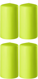 4x Lime groene cilinderkaarsen/stompkaarsen 6 x 10 cm 36 branduren - Geurloze kaarsen lime groen - Woondecoraties