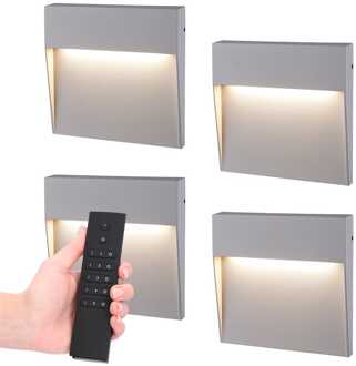 4x Logan LED Wandlamp - Dimbaar - Grijs - 6 Watt 280 lumen - 3000K warm wit - IP54 waterdicht - Incl. dimmer met afstandsbediening