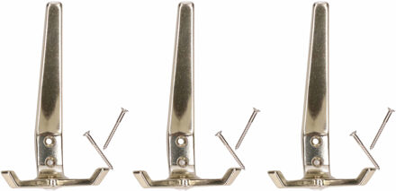 4x Luxe kapstokhaken / jashaken / kapstokhaakjes vernikkeld aluminium dubbele haak 7.6 x 12.5 cm