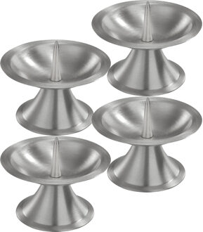 4x Luxe metalen kaarsenhouders zilver voor stompkaarsen van 5-6 cm - Stompkaarshouder -  Kaarshouder/kaarsen standaard - Kandelaar voor stompkaarsen - Woonaccessoires