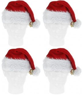 4x Luxe pluche kerstmutsen met bel