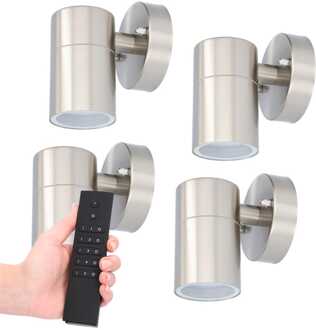 4x Mason LED Wandlamp - Dimbaar - 4 Watt 345 lumen - IP44 Waterdicht - GU10 - 2700K Warm Wit - Binnen en buiten - RVS - Incl. dimmer met afstandsbediening - tuinverlichting