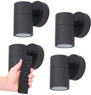 4x Mason LED Wandlamp - Dimbaar - 4 Watt 345 lumen - IP44 Waterdicht - GU10 - 2700K Warm Wit - Binnen en buiten - Zwart - Incl. dimmer met afstandsbediening - tuinverlichting
