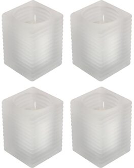 4x Matte glazen kaarsenhouders met kaars 7 x 10 cm 24 branduren - Geurloze kaarsen - Woondecoraties