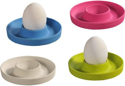 4x Melamine gekleurde eierdoppen 10 x 2 cm rond - Eierdopjes Multikleur