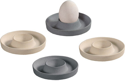 4x Melamine witte en grijze eierdopjes - 10 x 2 cm - Tafel dekken - Ronde eierdoppen