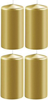 4x Metallic gouden cilinderkaarsen/stompkaarsen 6 x 10 cm 36 branduren - Geurloze kaarsen metallic goud - Woondecoraties