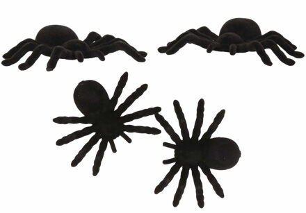 4x Nep spinnen 10 cm Halloween decoratie - Horror themafeest versiering - Plastic/kunststof dieren