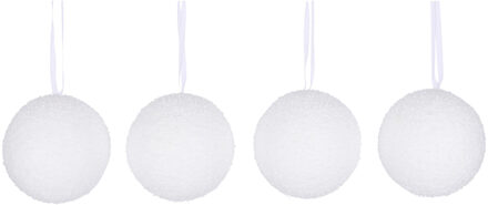 4x Onbreekbare foam kerstballen 8 cm kerstversiering - Kerstbal Wit