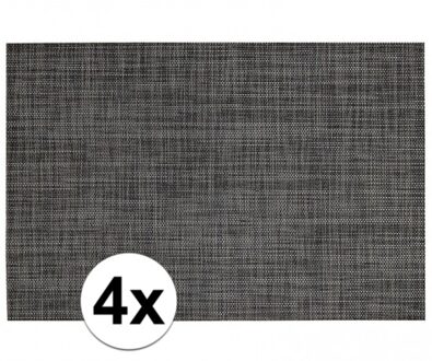 4x Onderlegger met geweven print antraciet 45 x 30 cm - Placemats Grijs