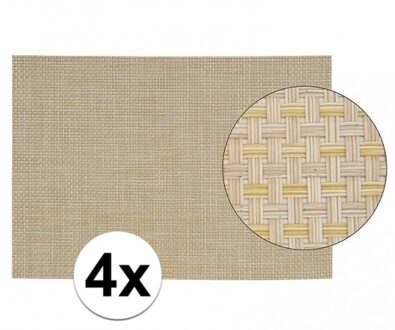 4x Onderlegger met geweven print beige 45 x 30 cm - Placemats