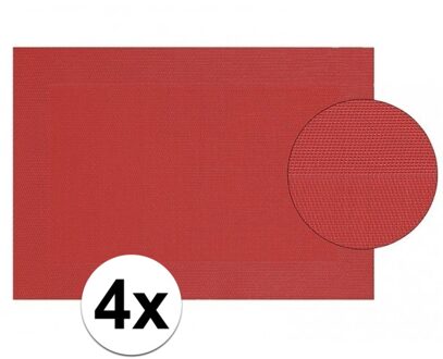 4x Onderlegger rood gevlochten 45 x 30 cm - Placemats