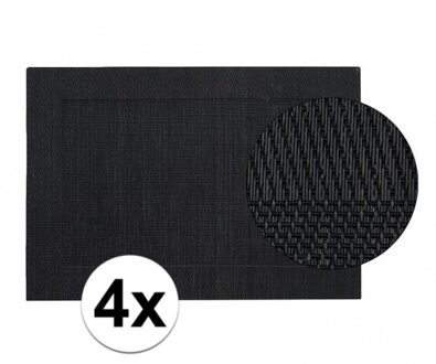 4x Onderlegger zwart gevlochten 45 x 30 cm - Placemats