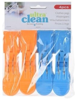 4x Oranje en blauwe handdoek knijpers 13cm - Action products