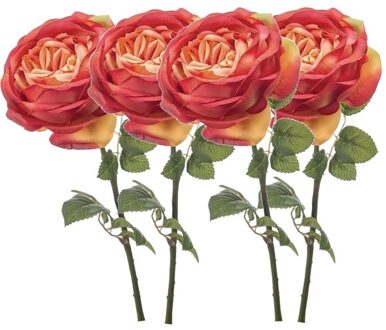 4x Oranje rozen kunstbloemen 66 cm