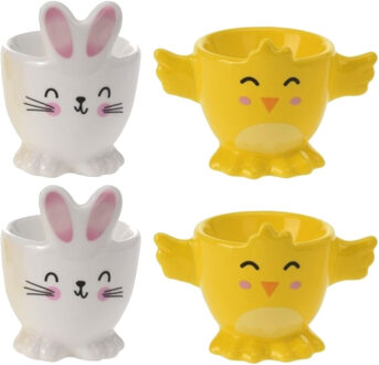 4x Paastafel eierdoppen haas en kuiken 7 cm