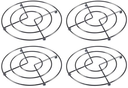 4x Pannenonderzetters chroom 17 cm - Panonderzetters Zilverkleurig