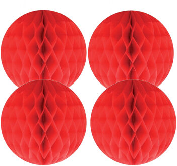 4x Papieren kerstballen rood 10 cm kerstversiering