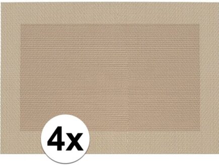 4x Placemats beige/bruin geweven/gevlochten met rand 45 x 30 cm - Bruine placemats/onderleggers tafeldecoratie - Tafel dekken