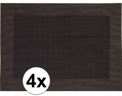 4x Placemats donkerbruin geweven/gevlochten met rand 45 x 30 cm - Bruine placemats/onderleggers tafeldecoratie - Tafel dekken