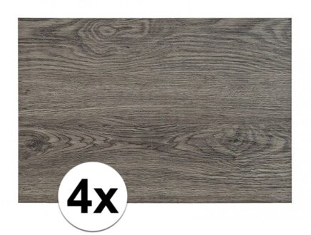 4x Placemats in donkergrijs woodlook print 45 x 30 cm - Action products