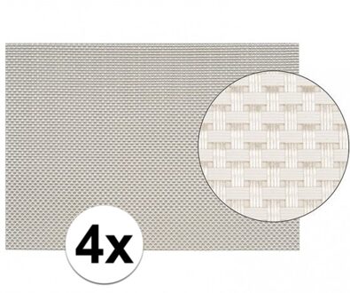 4x Placemats met geweven print wit 45 x 30 cm - Placemats