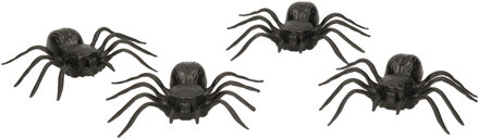 4x Plastic horror spinnen 10 cm Halloween decoratie - Feestdecoratievoorwerp
