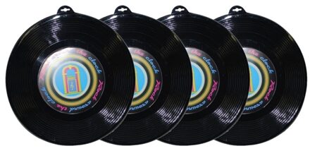 4x Plastic LP grammofoonplaat/platen muziek thema wanddecoratie 48 cm - feestartikelen en versieringen