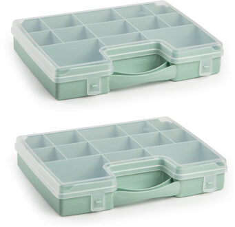 4x plasticforte opbergkoffertje - 13-vaks - mintgroen - opbergkoffer - sorteer box - 27,5 x 20,5 x 3