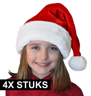 4x Pluche luxe kerstmutsen rood/wit voor kinderen