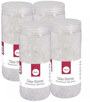 4x potjes transparante decoratie steentjes glas 475 ml - bloempotten/vazen deco kleine stenen 4-10 mm