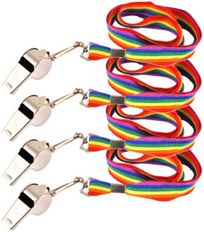 4x Regenboog gay pride kleuren - keycord/koordjes met fluitje - Regenboogvlag - LHBT accessoires
