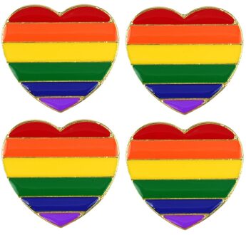 4x Regenboog gay pride kleuren metalen hartje pin/broche/badge 3 cm - Regenboogvlag LHBT accessoires
