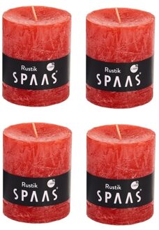 4x Rode rustieke cilinderkaarsen/stompkaarsen 7 x 8 cm