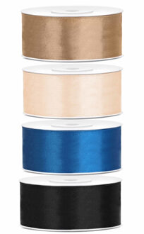 4x rollen satijnlint goud-zwart-wit-blauw 2.5 cm x 25 meter